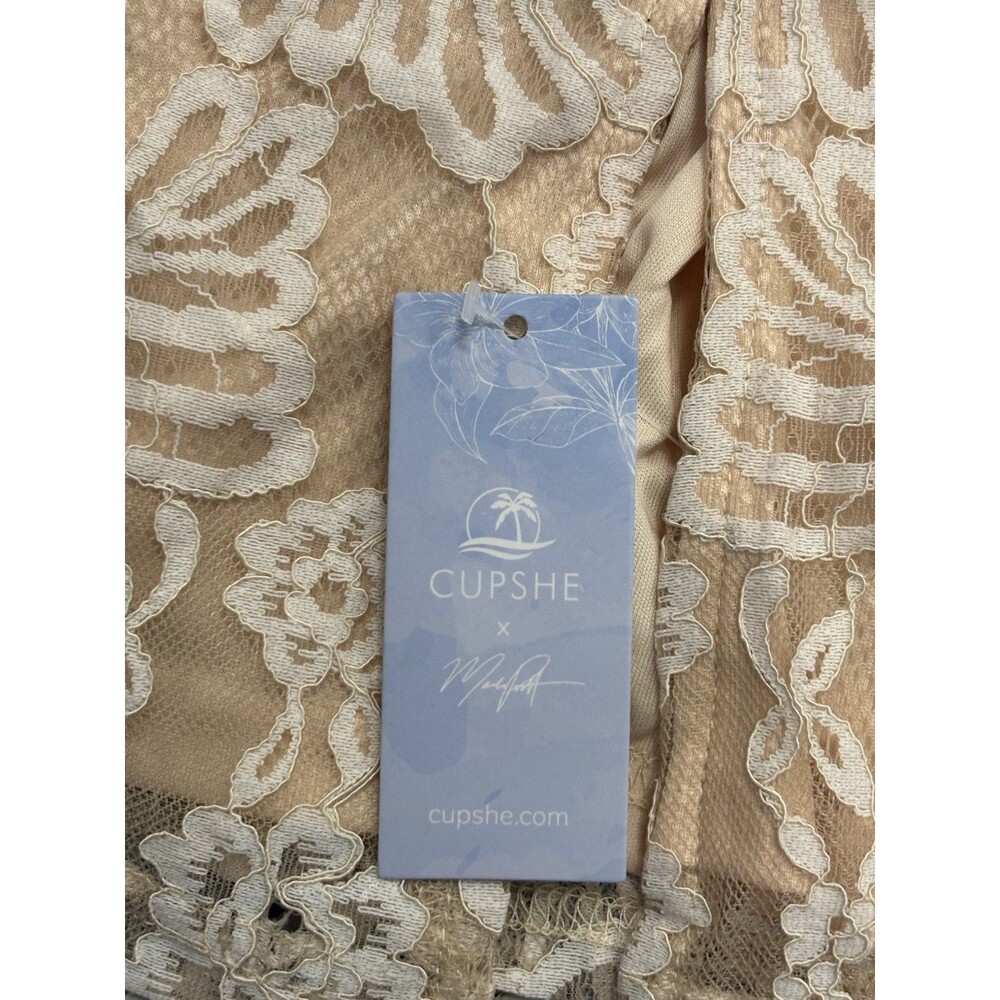 Cupshe Cream-colored Floral Lace Mini Dress Adjustable Straps & Side Slit Size S - Picture 7 of 11
